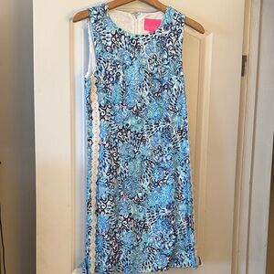 Lilly Pulitzer Aqua and White Patterned Midi Dress